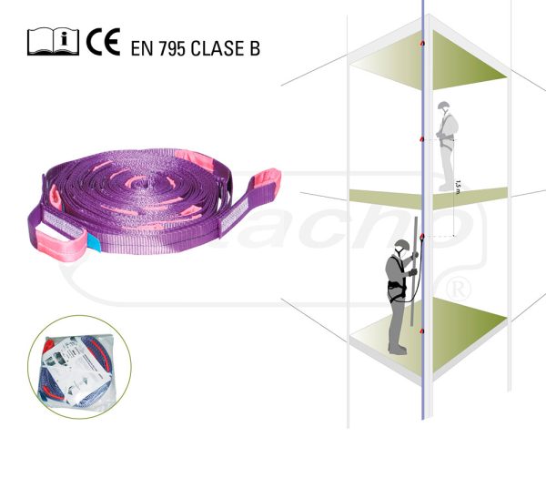 Patacho Linha de vida vertical em fita de 40M, com pontos de ancoragem a cada 1,5 metros